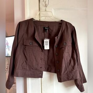 Torrid Brown Cropped Collarless Jacket Size 1x